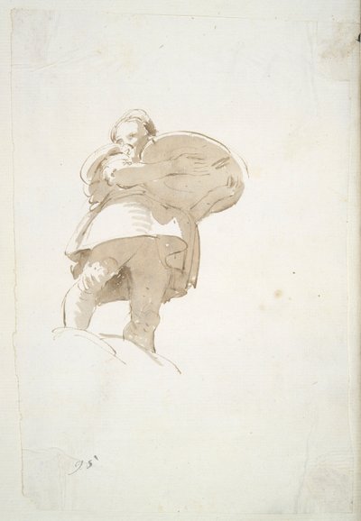 Mandsfigur med en bakke, set nedefra af Giovanni Battista Tiepolo