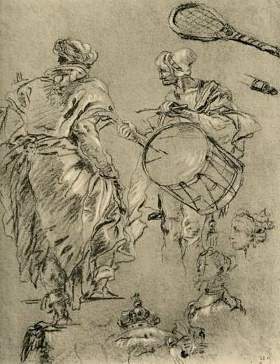 Mand set bagfra, trommeslager og små studier, 1751-1752, 1928 af Giovanni Battista Tiepolo