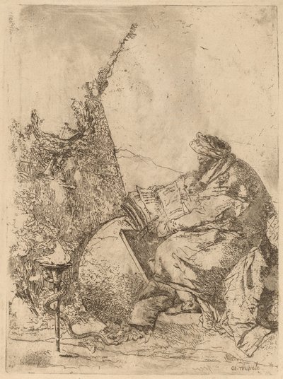 Filosof siddende, med globus, bog og kompas af Giovanni Battista Tiepolo