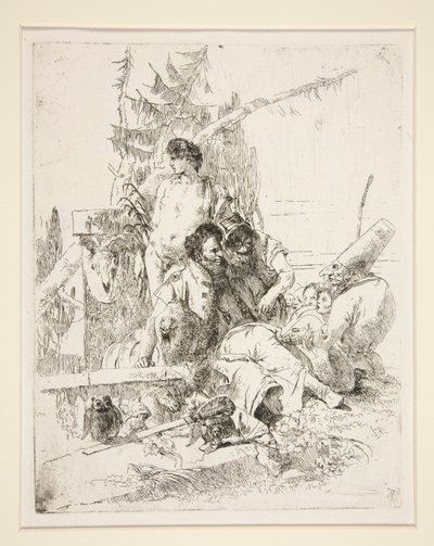 Punchinello taler med de to tryllekunstnere, fra serien Scherzi di Fantasia af Giovanni-Battista Tiepolo