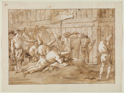 Punchinellos uden for et cirkus, ca. 1800 af Giovanni Battista Tiepolo