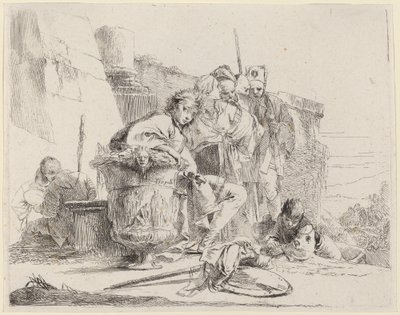 Siddende ungdom læner sig op ad en urne af Giovanni Battista Tiepolo