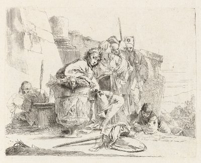 Siddende ungdom læner sig op ad en urne, fra Vari capricci (Various Capriccios) af Giovanni-Battista Tiepolo