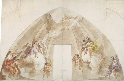 Syngende og musicerende engle: Forberedende tegning til loftet i Udines katedral af Giovanni Battista Tiepolo
