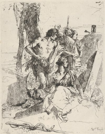 Opdagelsen af Punchinellos grav fra Scherzi, ca. 1743-50. af Giovanni Battista Tiepolo