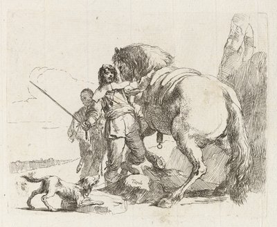Rytteren står ved sin hest, fra Vari capricci (Various Capriccios) af Giovanni-Battista Tiepolo