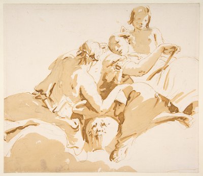 To siddende kvinder og en dreng på skyer af Giovanni Battista Tiepolo