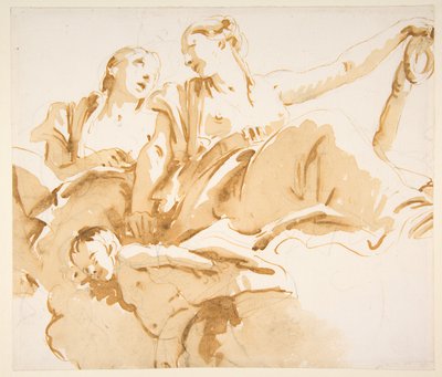 To kvinder, den ene med et anker, og en putto på skyer af Giovanni Battista Tiepolo