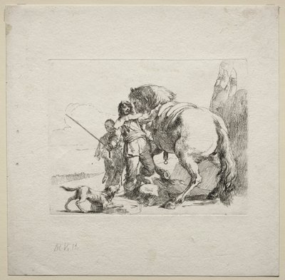 Forskellige luner: Kavaleren, der sætter op på sin hest af Giovanni Battista Tiepolo