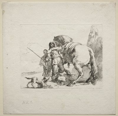 Forskellige luner: Kavaleren sætter op på sin hest, 1785. af Giovanni Battista Tiepolo