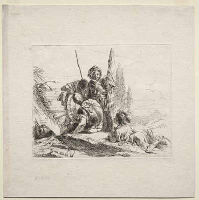 Forskellige Caprices: De tre soldater og drengen af Giovanni-Battista Tiepolo