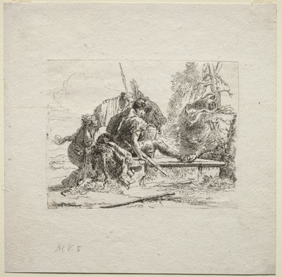 Forskellige Caprices: De to soldater og de to kvinder af Giovanni-Battista Tiepolo