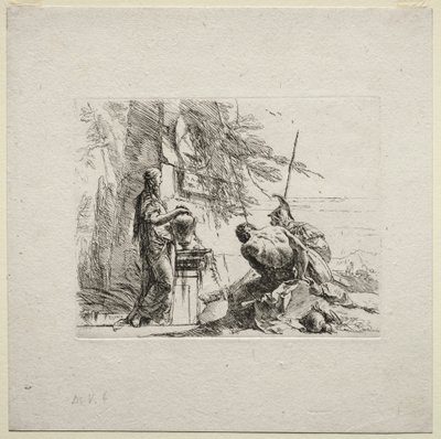 Forskellige Caprics: Kvinden, der står med hænderne på en vase af Giovanni Battista Tiepolo