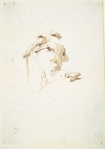 Vandrende mandsfigur set skråt nedefra af Giovanni-Battista Tiepolo