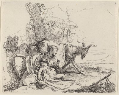 Kvinde, Satyrbarn og ged i et landskab af Giovanni Battista Tiepolo
