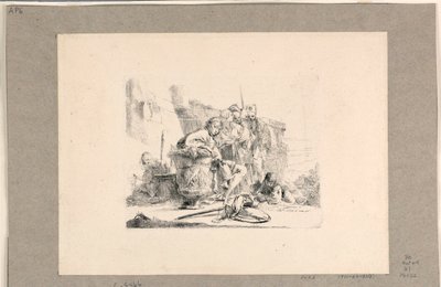 Ungdom sidder ved en urne og andre figurer, fra Vari Capricci af Giovanni Battista Tiepolo