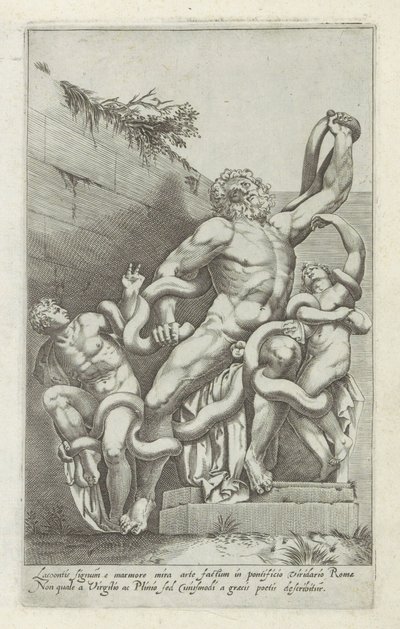 Laocoöngruppe Lacoons skilt lavet af marmor med vidunderlig kunst (...) (titel på objekt) Antikke skulpturer i Rom (serietitel) Ikoner af de gamle statuer af byen Rom, som ses på offentlige steder (serietitel) af Giovanni Battista de