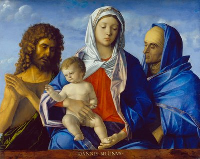 Madonna og barn med helgenerne Johannes Døberen og Elizabeth af Giovanni Bellini