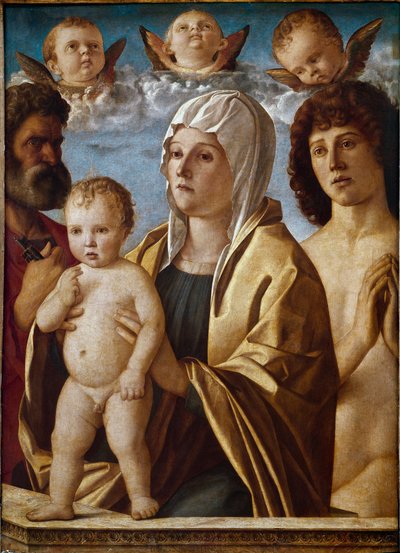 Jomfru med barn med St. Peter og St. Sebastian (tempera på panel af Giovanni Bellini