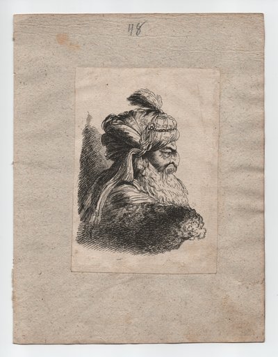 Tyrkisk hoved med turban, ca. 1760 (stik) af Giovanni Benedetto (1609 64) (after) Castiglione