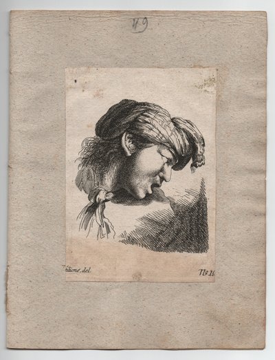 Tyrkisk hoved med tørklæde, ca. 1750 (kobberstik) af Giovanni Benedetto (1609 64) (after) Castiglione