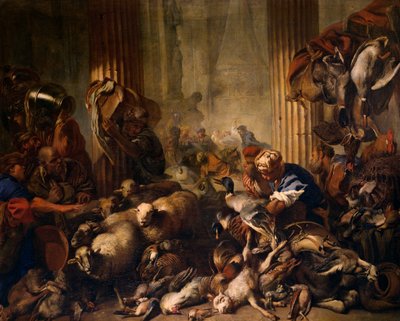 Kristus driver handlende fra templet af Giovanni Benedetto Castiglione