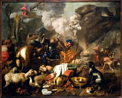 Noes ofring efter syndfloden Maleri af Giovanni Benedetto Castiglione dit il Grechetto (1610-1665) 1600-tallets gener, Musei di Strada Nuova af Giovanni Benedetto Castiglione