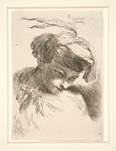 Figur med deres hoved lænet mod deres skulder, fra serien Small Studies of Heads af Giovanni Benedetto Castiglione