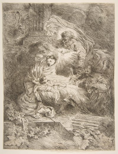Gud Faderen observerer Jomfruen og Barnet, engle til højre, ca. 1645-47. af Giovanni Benedetto Castiglione