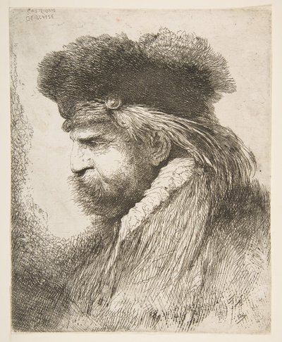 Hovedet af en gammel mand, der vender mod venstre, fra serien af store orientalske hoveder, ca. 1645-50. af Giovanni Benedetto Castiglione