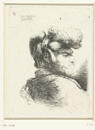 Hovedet af en mand med en hat trimmet med pels Lille undersøgelse af hoveder med orientalsk hovedbeklædning (serietitel) af Giovanni Benedetto Castiglione