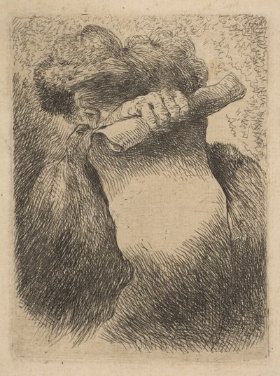 Mand med en rulle foran sit ansigt, fra serien af Small Heads in Orien..., ca. 1645-50. af Giovanni Benedetto Castiglione