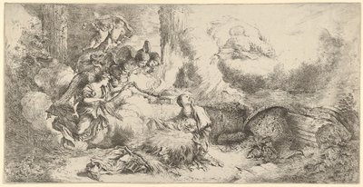 Fødsel med Gud Fader og engle, ca. 1647-50. af Giovanni Benedetto Castiglione