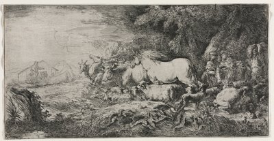Noah og dyrene på vej ind i arken, 1650-1655. af Giovanni Benedetto Castiglione