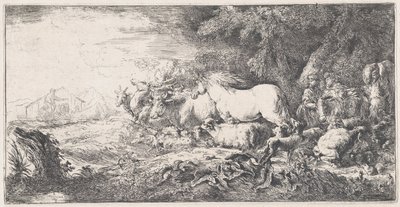 Noa og dyrene på vej ind i arken, ca. 1650-55. af Giovanni Benedetto Castiglione