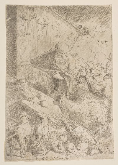 Noa lukkede dyrene ind i arken, ca. 1630. af Giovanni Benedetto Castiglione