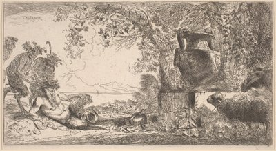 Pan tilbagelænet foran en stor vase af Giovanni Benedetto Castiglione