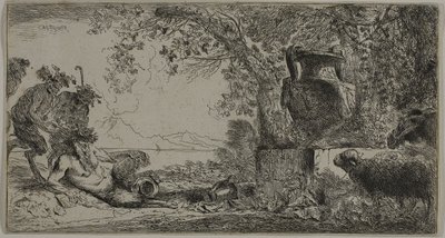 Pan tilbagelænet foran en stor vase af Giovanni Benedetto Castiglione