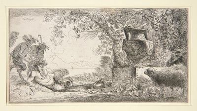 Pandebredt overfor en vase af Giovanni Benedetto Castiglione