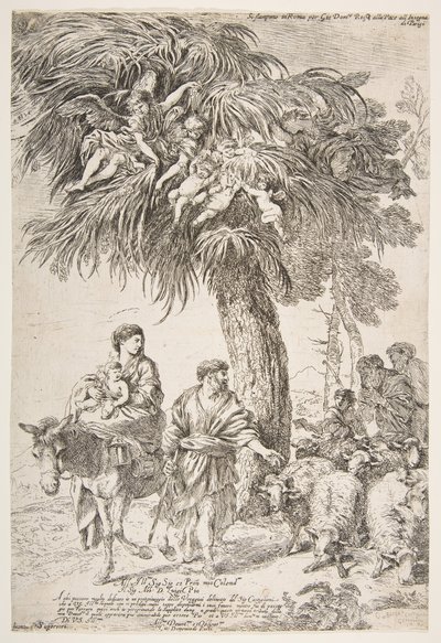 Den hellige familie på deres flugt til Egypten, ca. 1647. af Giovanni Benedetto Castiglione