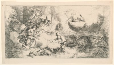 Jomfru og Barn med Gud Fader og Engle af Giovanni Benedetto Castiglione