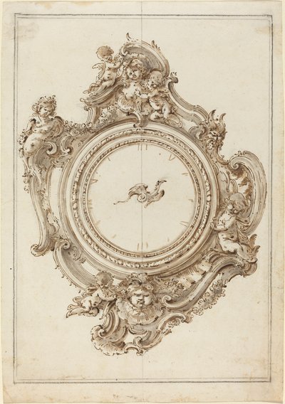 Et rokoko-ur med sirener, putti, masker og en paradisfugl af Giovanni Bettati