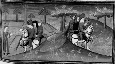 Decameron, Betto Brunelleschi og hans brigade møder Guido Cavalcanti; Betto forklarer Guidos ord til sine venner. Dag seks, nyhed 9 af Giovanni Boccaccio
