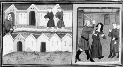 Decameron, Calandrino og hans venner leder efter heli-tropen i Mugnon; Calandrino slår sin kone. Ottende dag, novelle 1 af Giovanni Boccaccio