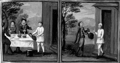 Decameron, Bageren Cisti tilbyder vin til Geri Spina og hendes gæster; en af Geris tjenere går hen til Cistis hus for at bede om vin. Sjette dag, novelle 2 af Giovanni Boccaccio