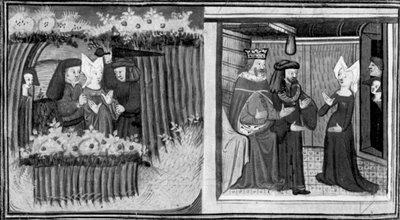 Decameron, En kvinde bliver overfaldet på Cypern; kvinden får audiens hos kongen. Første dag, nyhed 9. af Giovanni Boccaccio