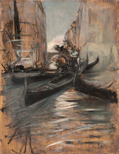 Kanal med gondoler, Venedig, Italien, 1910-14 af Giovanni Boldini