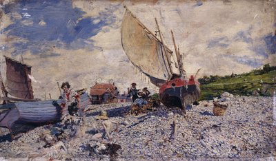 Etretat Strand nord for Le Havre; Spiaggia i det nordlige distrikt i Le Havre, ca. 1870-72 af Giovanni Boldini