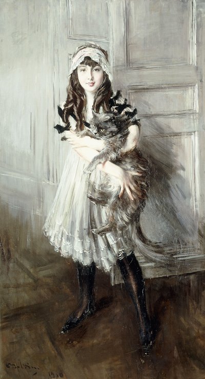 Portræt af Josefina Errazuriz, der holder en kat, 1910 af Giovanni Boldini