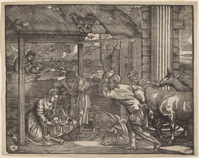 Hyrdernes tilbedelse af Giovanni Britto after Titian